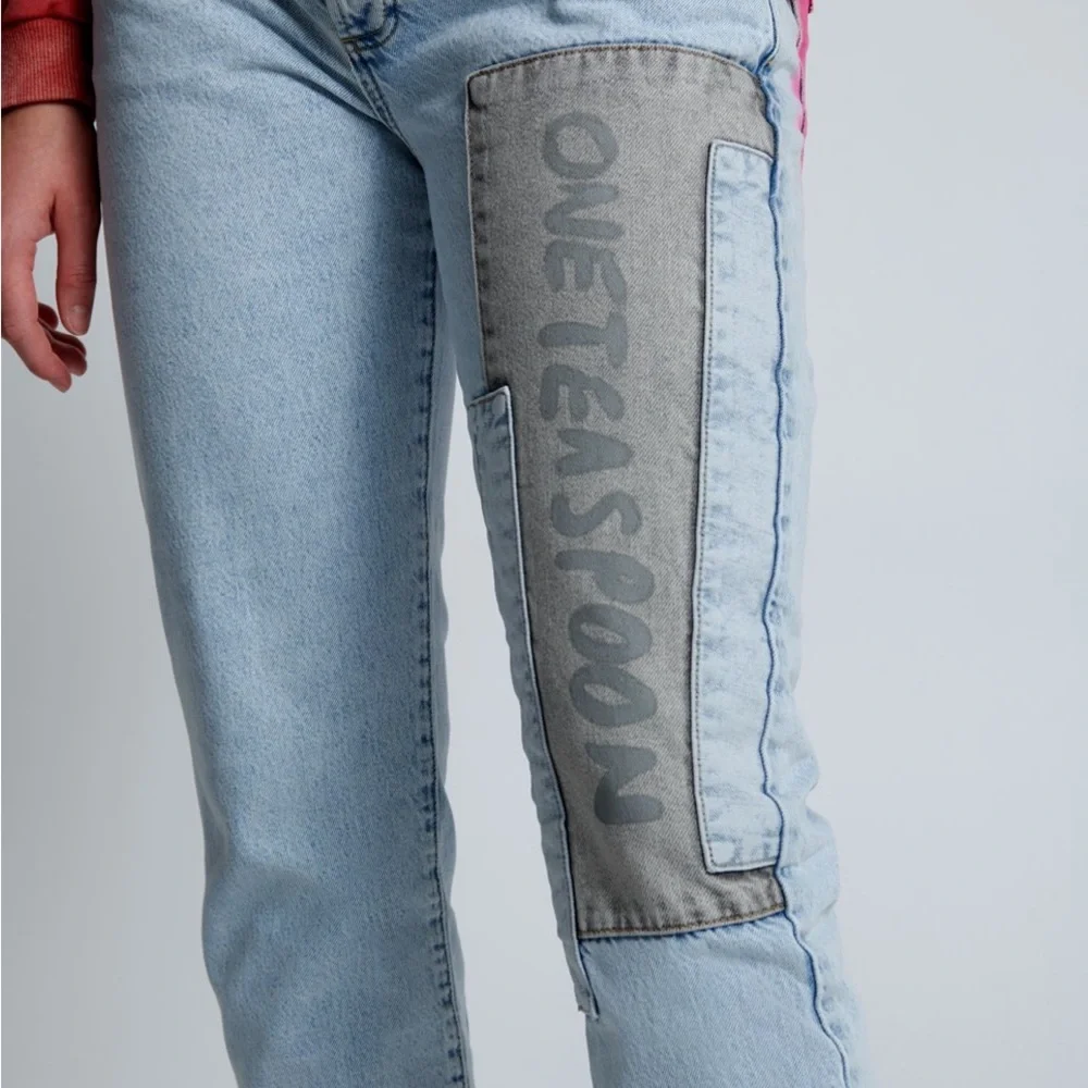 One Teaspoon Blue Graffiti Straight Leg Jeans Size 18 - Picture 7 of 16